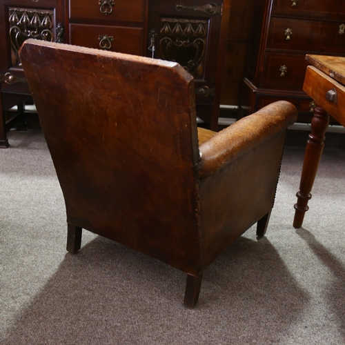 208 - A vintage brown leather club chair, height 83cm, width 72cm