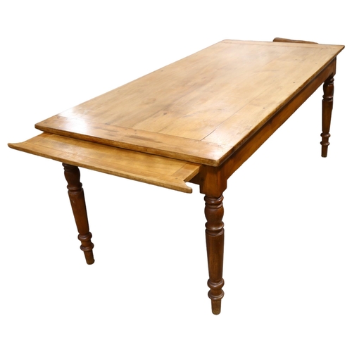 209 - A continental cherry wood farmhouse table, with single end drawer and slide at opposite end, length ... 