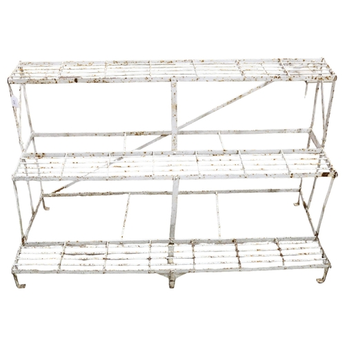 210 - A Victorian cast-iron 3 tier plant stand, height 74cm, width 120cm, depth 52cm