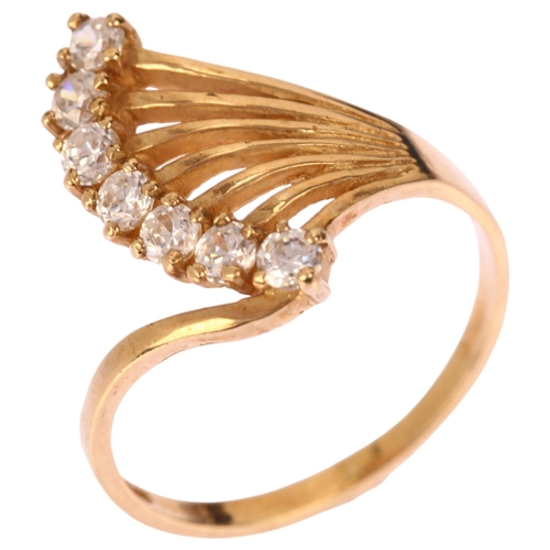 1259 - A modern 9ct gold cubic zirconia fan ring, maker J&J, London 1992, setting height 16.6mm, size M, 2.... 