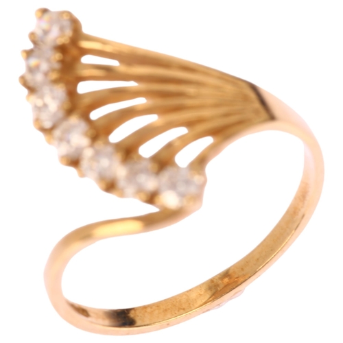 1259 - A modern 9ct gold cubic zirconia fan ring, maker J&J, London 1992, setting height 16.6mm, size M, 2.... 