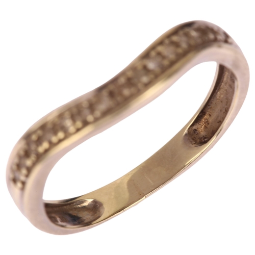 1266 - A modern 9ct white gold diamond wishbone band ring, pave set with single-cut diamonds, total diamond... 