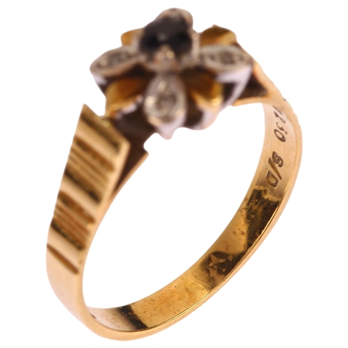 1267 - A late 20th century 18ct gold sapphire and diamond flowerhead ring, maker HS, London 1974, setting h... 