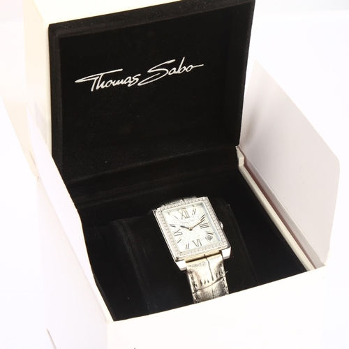 1027 - THOMAS SABO - a lady's stainless steel rectangle Date quartz wristwatch, ref. WA0079-232-202, white ... 