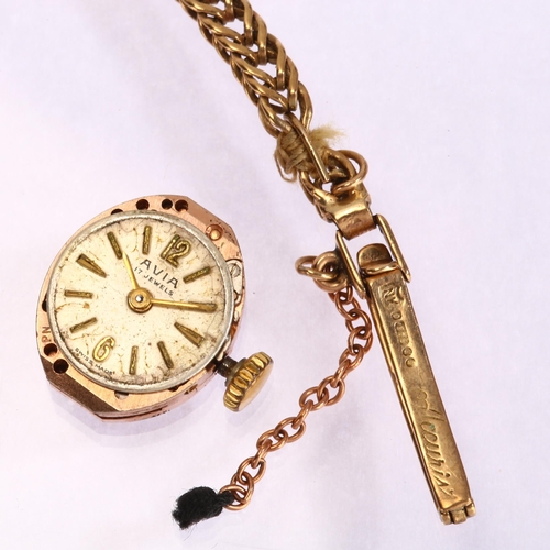 1038 - AVIA - a lady's 9ct gold cocktail mechanical wristwatch, silvered dial with applied gilt halfly Arab... 