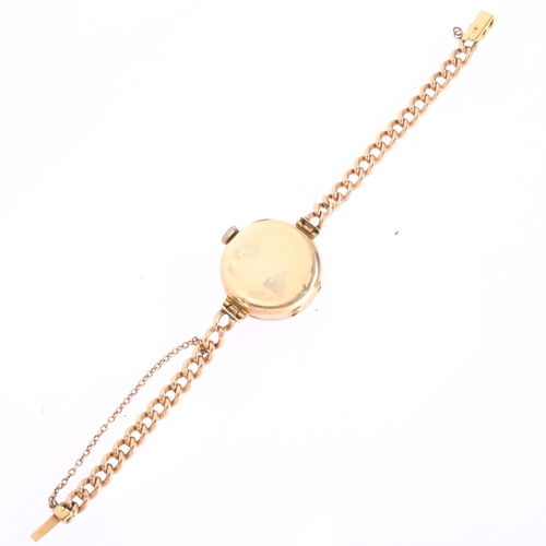 1039 - An early 20th century 9ct rose gold mechanical bracelet watch, silvered dial with applied gilt Arabi... 