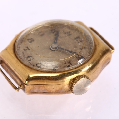 1042 - A lady's 9ct gold mechanical wristwatch head, silvered dial with Arabic numerals and blued steel han... 