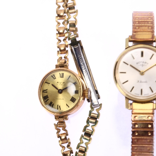 1044 - 3 lady's wristwatches, comprising 2 x 9ct gold Avia, and 1 gold plated Rotary (3)