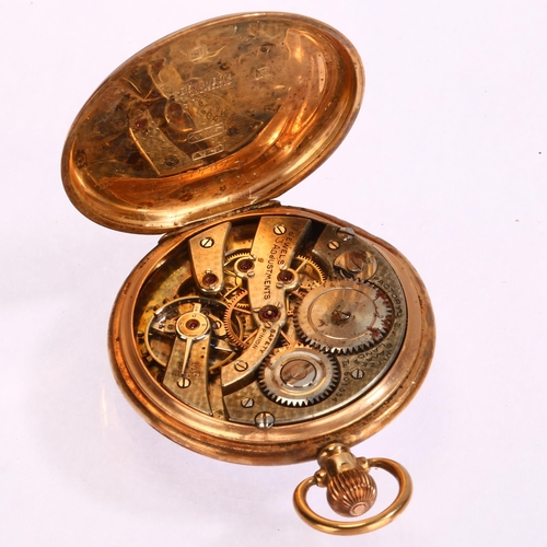 1046 - An early 20th century 9ct gold open-face keyless pocket watch, white enamel dial with Arabic numeral... 