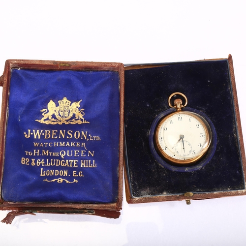 1046 - An early 20th century 9ct gold open-face keyless pocket watch, white enamel dial with Arabic numeral... 