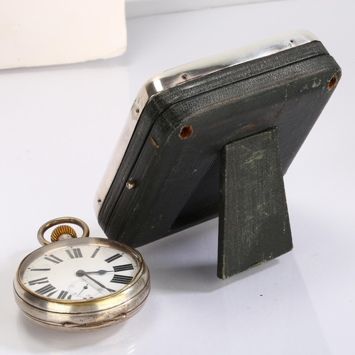 1049 - An early 20th century nickel open-face keyless Goliath pocket watch, white enamel dial with Roman nu... 