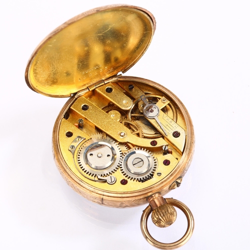 1053 - A Continental 9ct rose gold open-face keyless fob watch, circa 1900, white enamel dial with hand pai... 