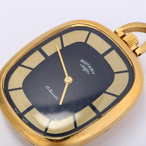 1057 - ROTARY - a gold plated open-face keyless pocket watch, blue dial with gilt block hour markers, 17 je... 