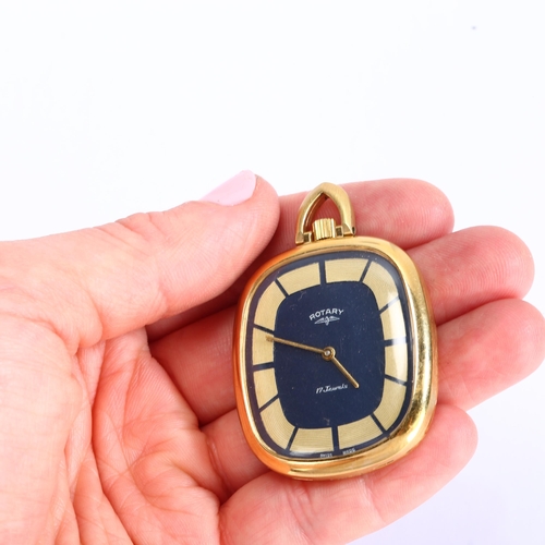 1057 - ROTARY - a gold plated open-face keyless pocket watch, blue dial with gilt block hour markers, 17 je... 