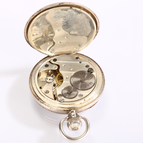 1058 - RECORD - an early 20th century silver open-face keyless pocket watch, white enamel dial by James Wal... 