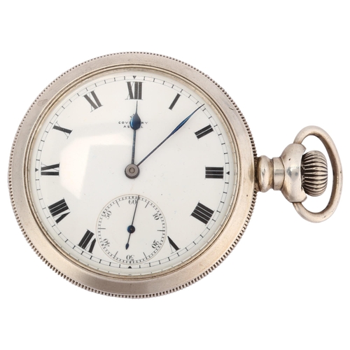 1064 - COVENTRY ASTRAL - an early 20th century open-face keyless side-wind pocket watch, white enamel dial ... 