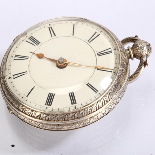 1065 - A 19th century silver open-face key-wind pocket watch, cream enamel dial with Roman numeral hour mar... 