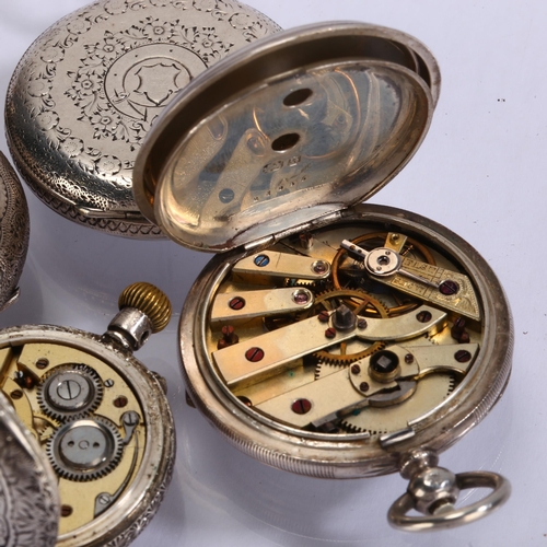 1066 - 5 Continental silver fob watches, including Waltham example, largest case width 38mm (5)