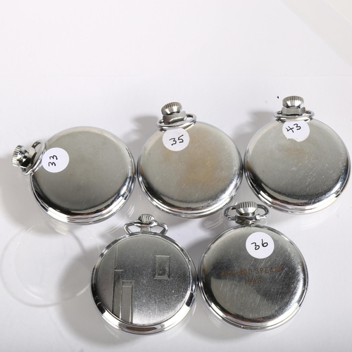 1068 - 5 chrome plated open-face keyless pocket watches, including Smiths, Empire and Services (5)