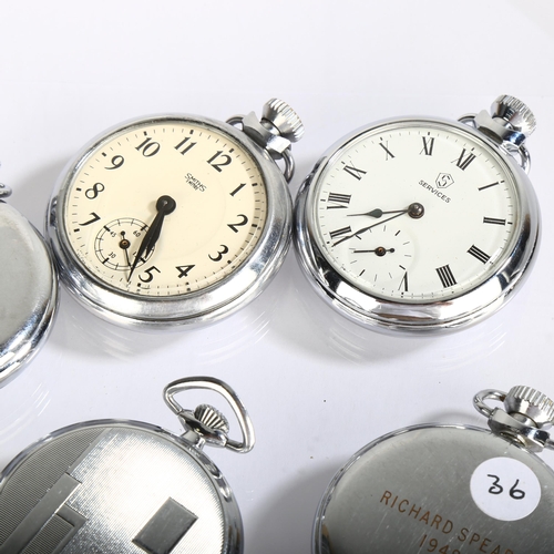 1068 - 5 chrome plated open-face keyless pocket watches, including Smiths, Empire and Services (5)