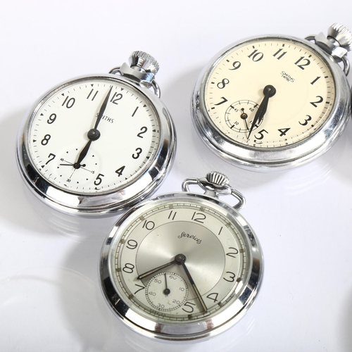 1068 - 5 chrome plated open-face keyless pocket watches, including Smiths, Empire and Services (5)