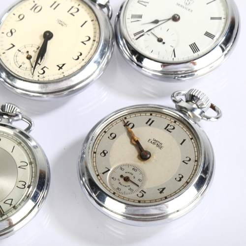 1068 - 5 chrome plated open-face keyless pocket watches, including Smiths, Empire and Services (5)