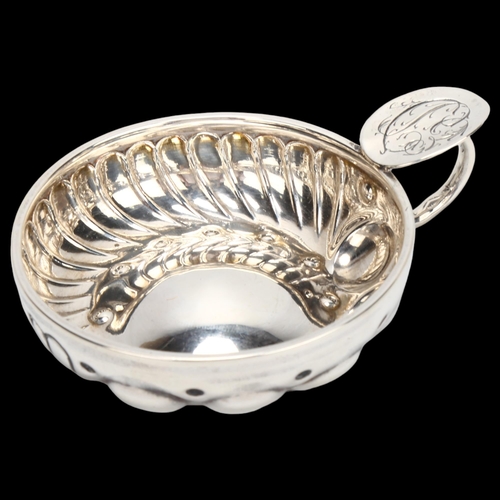 1404 - A French silver wine taster, half fluted decoration, 2.1oz, diameter 8cm