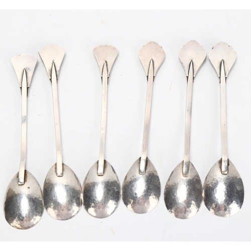 1415 - A set of Arts and Crafts unmarked white metal spoons, with gemstone set handles, Guild Of Handicraft... 