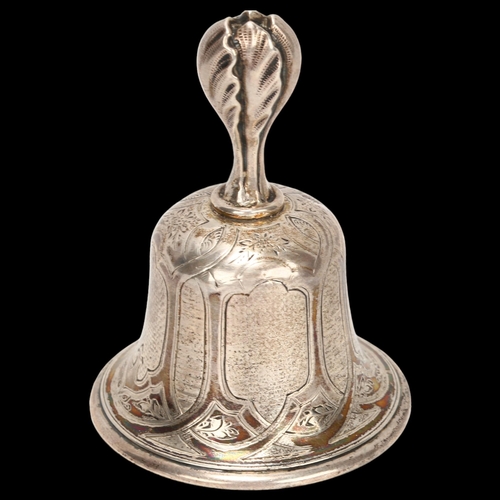 1418 - A 19th century Russian silver hand bell, Moscow/St Petersburg 1859, with engraved geometric panels, ... 