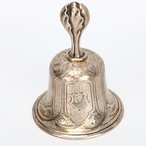 1418 - A 19th century Russian silver hand bell, Moscow/St Petersburg 1859, with engraved geometric panels, ... 