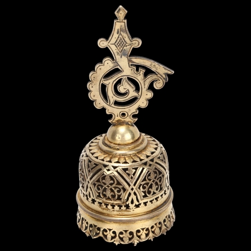 1419 - A Russian cast silver-gilt table bell, marked 84AM, Moscow circa 1910, height 12cm