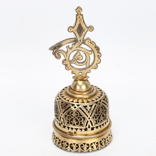 1419 - A Russian cast silver-gilt table bell, marked 84AM, Moscow circa 1910, height 12cm