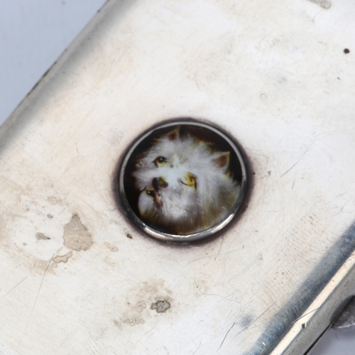 1420 - A William Essex silver and enamel cigarette case, with inset portrait of a Terrier, William Summers,... 