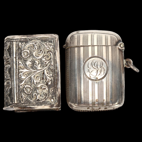 1421 - An Edwardian silver Vesta case of curved rectangular form, Birmingham 1911, length 5cm, and an unmar... 