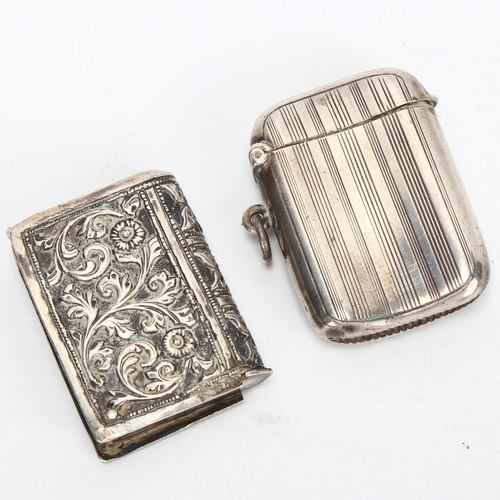 1421 - An Edwardian silver Vesta case of curved rectangular form, Birmingham 1911, length 5cm, and an unmar... 