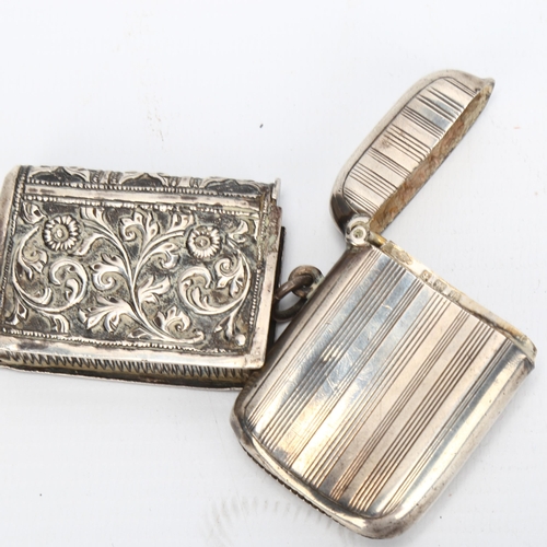 1421 - An Edwardian silver Vesta case of curved rectangular form, Birmingham 1911, length 5cm, and an unmar... 