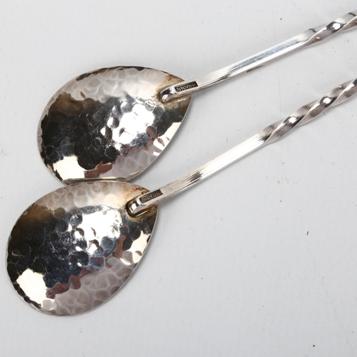 1422 - SARGISONS, HOBART, TASMANIA - hammered silver and coral set teaspoons, original case