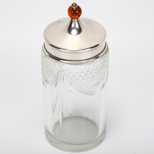 1429 - A silver and amber lidded cut-glass box, Edgar Rawl Clifford for Dollis Glass Co London, 1942, heigh... 