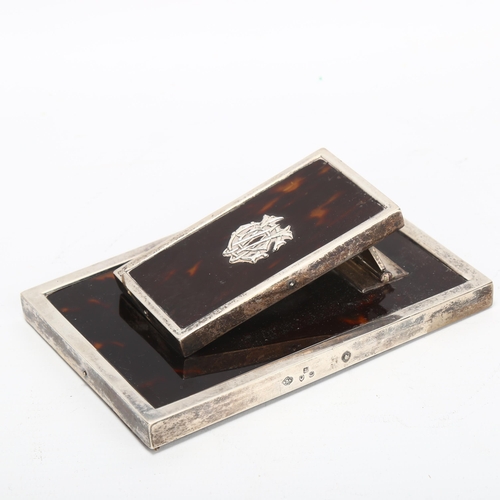 1436 - An Edwardian silver and tortoiseshell desk clip, of rectangular form, Batson & Son London 1909, 13cm... 