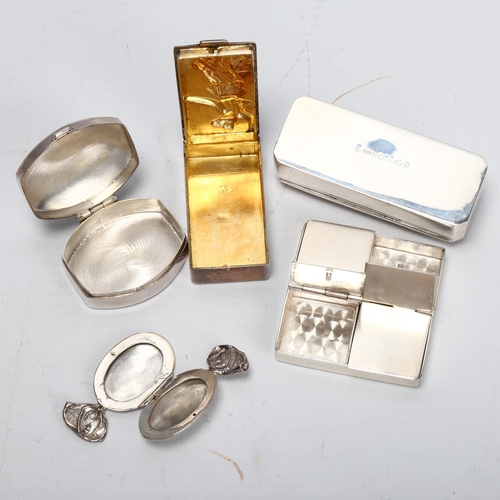 1439 - A group of 4 modern novelty silver boxes, and a sterling silver 4-section pillbox, 4.5cm across (5)