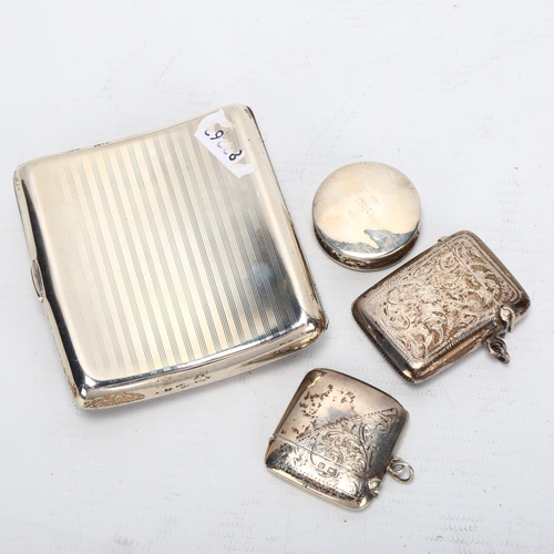 1452 - A group of 4 silver Vesta cases, pillbox and cigarette case, 4.98oz gross