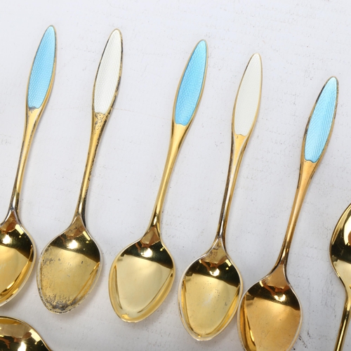 1457 - FRIGAST - gilded sterling and coloured enamel teaspoons (13)