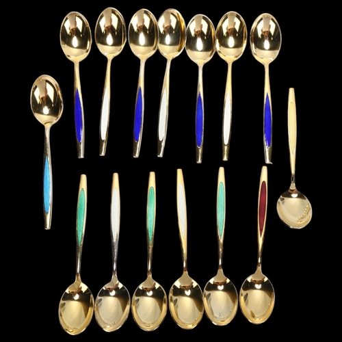 1458 - MEKA - 15 gilded sterling and coloured enamel teaspoons