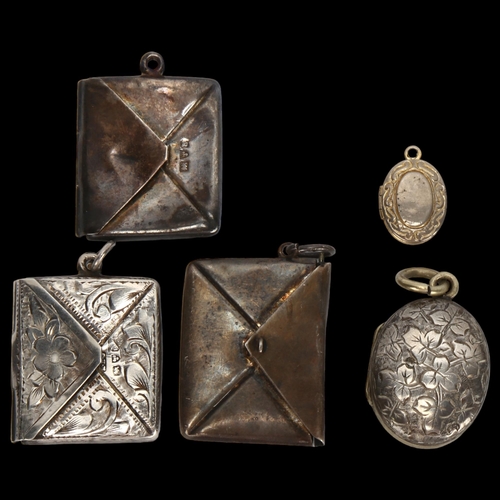 1459 - A group of 5 miniature boxes and lockets, including 3 envelope-shape stamp cases, Chester 1900 (5)