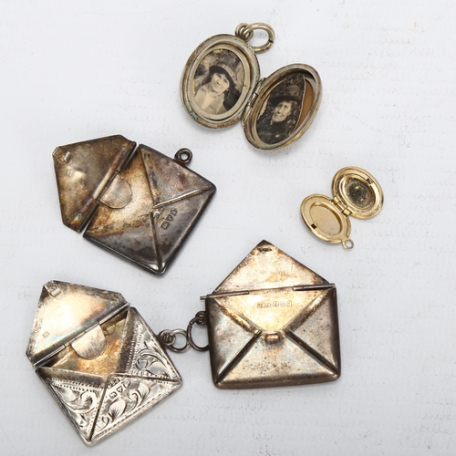 1459 - A group of 5 miniature boxes and lockets, including 3 envelope-shape stamp cases, Chester 1900 (5)