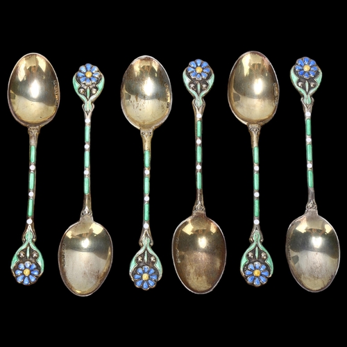 1465 - Cased set of George V silver and coloured enamel teaspoons, Birmingham 1931