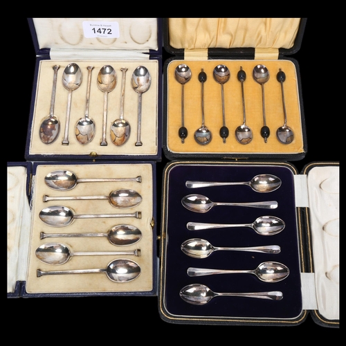 1472 - 4 cased sets of silver teaspoons