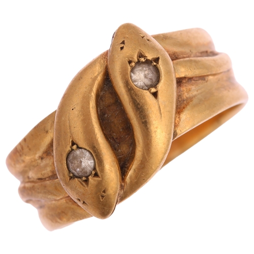 1105 - A late 20th century 9ct gold paste double-coiled snake band ring, maker RG Ltd, London 1970, setting... 