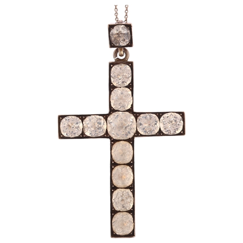 1107 - A large Georgian silver and paste cross pendant necklace, circa 1810, on later fine silver belcher l... 