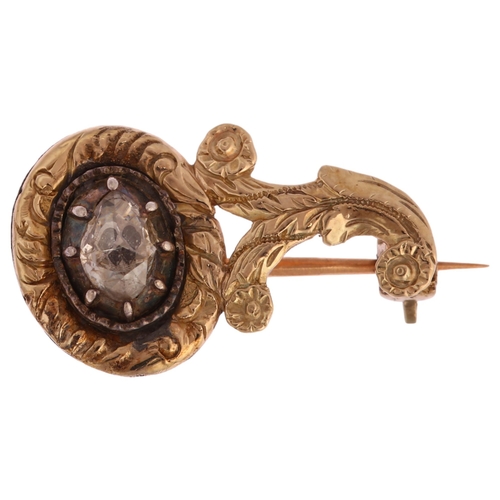 1113 - A Georgian diamond Halley's Comet brooch, unmarked gold closed-back settings with rose-cut diamond, ... 